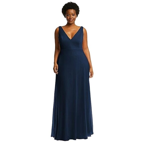 After Six Deep V-Neck Sleeveless Chiffon Maxi Dress Midnight Navy Plus SZ 16 NWT - Picture 1 of 15